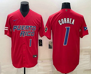 Mens Puerto Rico Baseball #1 Carlos Correa Number 2023 Red World Baseball Classic Stitched Jersey,We sell and wholesale Mens Puerto Rico Baseball #1 Carlos Correa Number 2023 Red World Baseball Classic Stitched Jersey on line form chian!